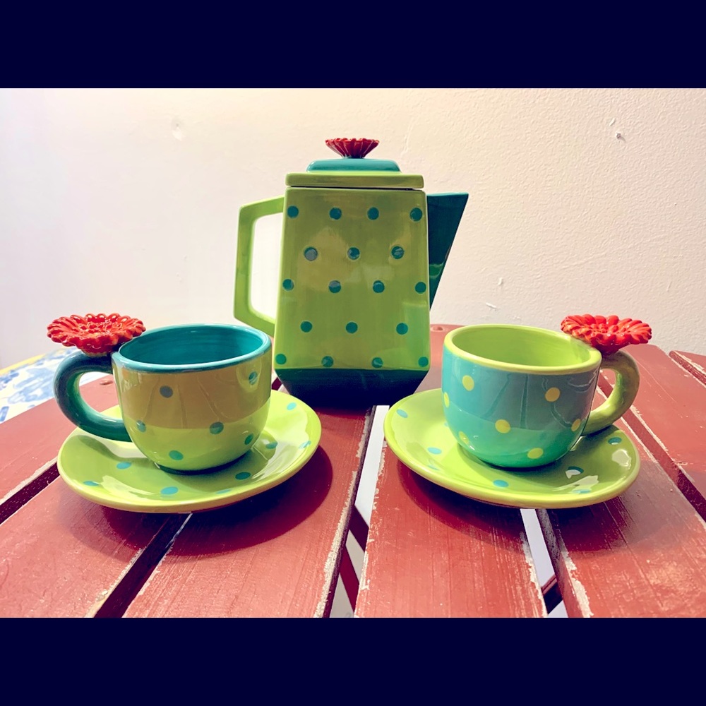 Burton & Burton Polka Dot Teapot Cup & Saucer